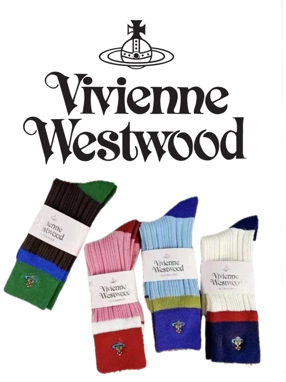 Vivienne Westwood Unisex Colorblock Ribbed Socks - Multi Color Choices - Picture 13 of 13
